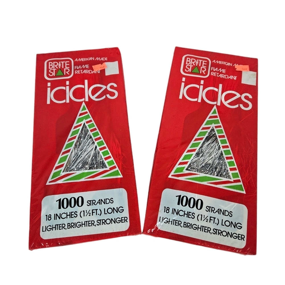 Vintage NWT Brite Star Icicle Silver Tinsel 18" 1000‎ Strands Set of 2